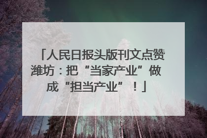 人民日报头版刊文点赞潍坊：把“当家产业”做成“担当产业”！