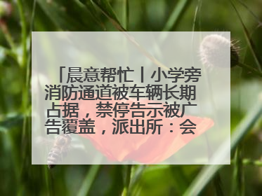 晨意帮忙丨小学旁消防通道被车辆长期占据，禁停告示被广告覆盖，派出所：会尽快处理